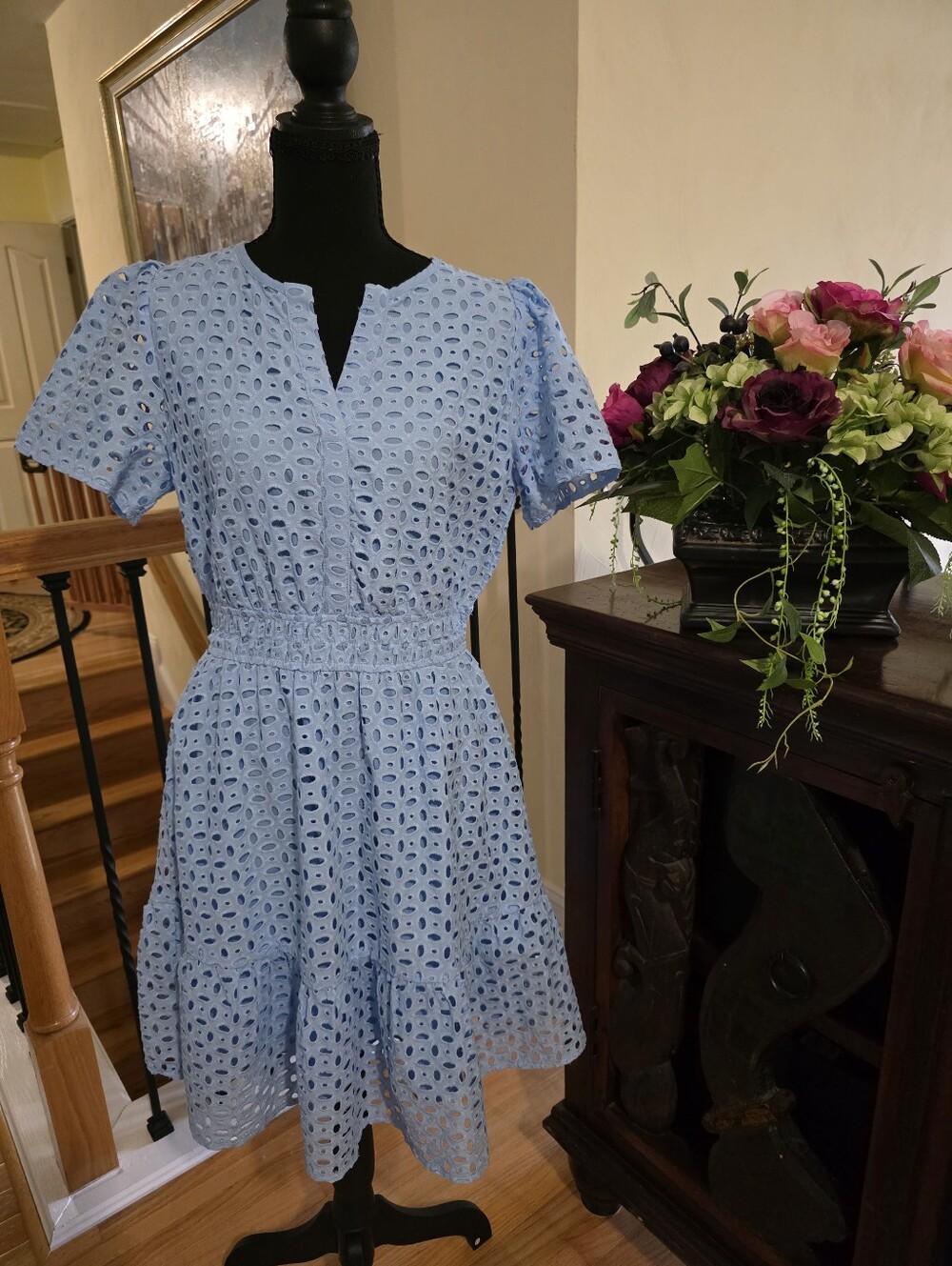 PrettyGarden Mini Light Blue Eyelet Dress Size S